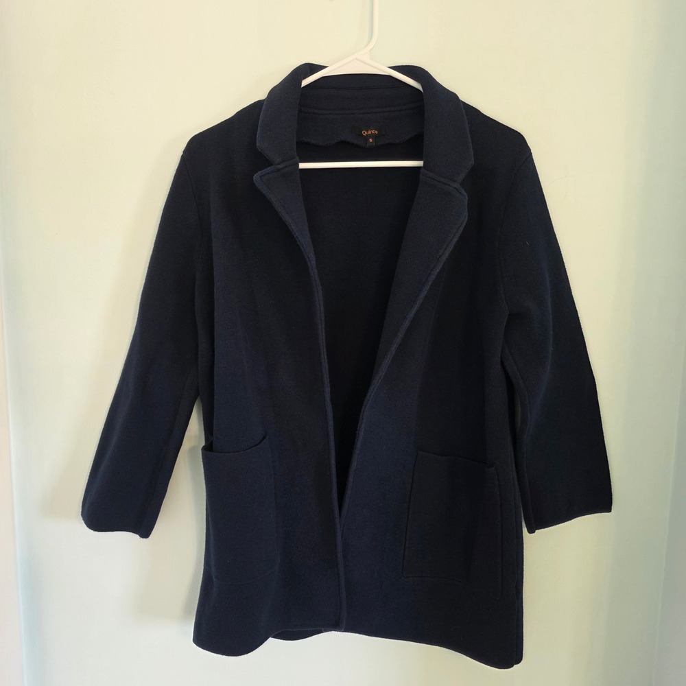 Quince Navy Blue Organic Cotton Knit Blazer Cardigan Jacket Small SHWDC01